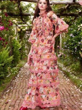 Alice + Olivia BROOKE chiffon MAXI dress high-neck floral print RT $916 size 6